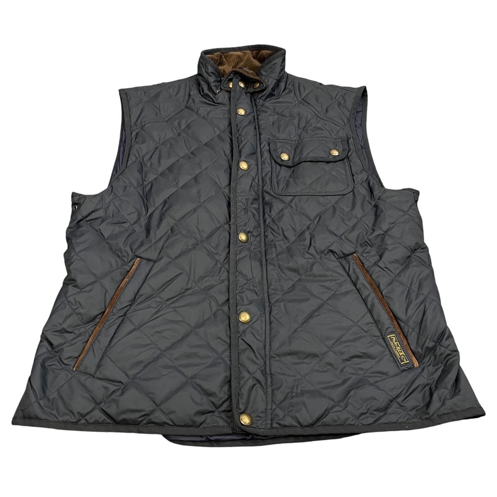 Polo Ralph Lauren Quilted Vest Mens L Navy Blue Corduroy Trim Snap Button